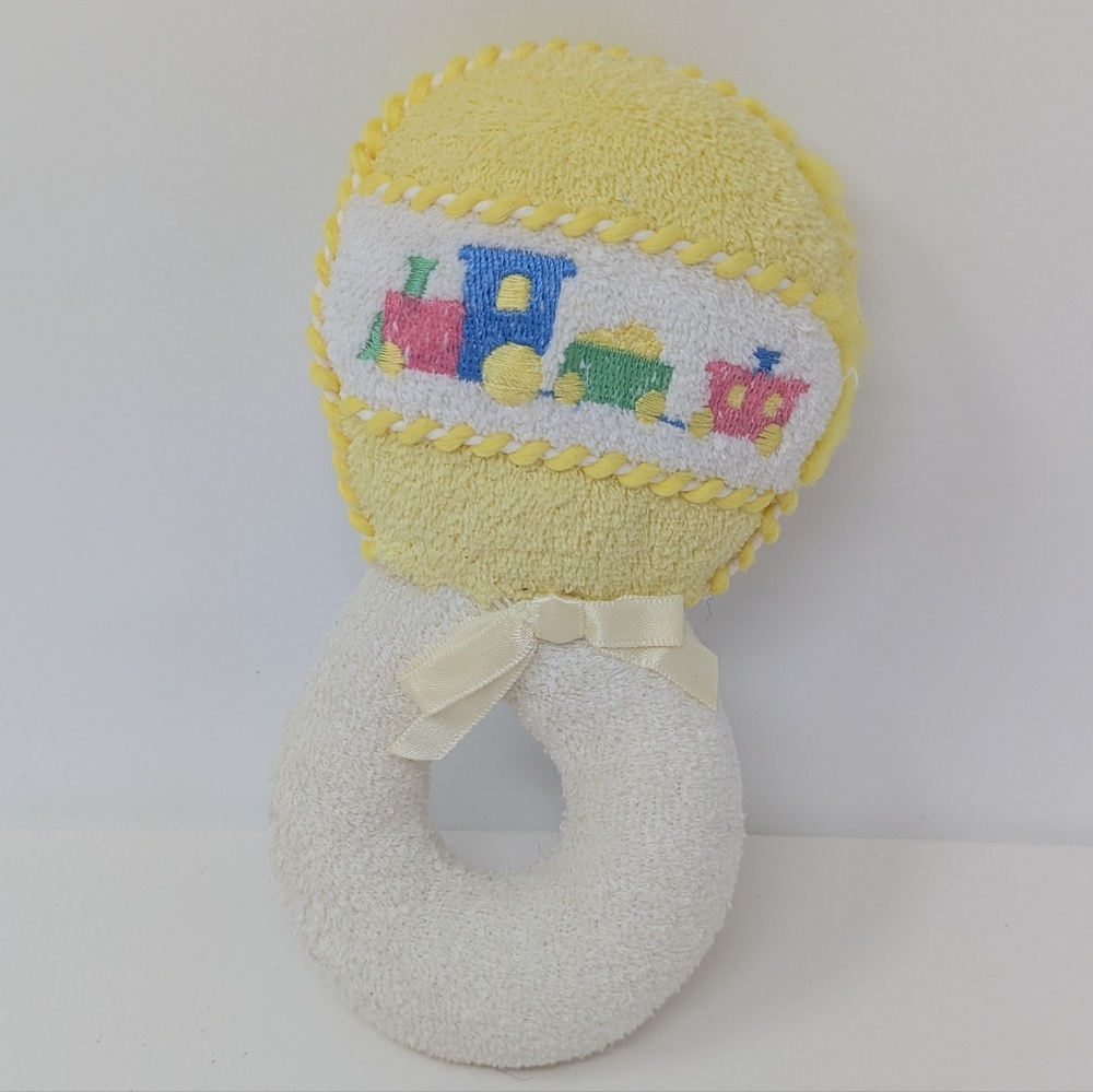Eden Baby Rattle Terrycloth Plush Train Vintage Yellow White 90s